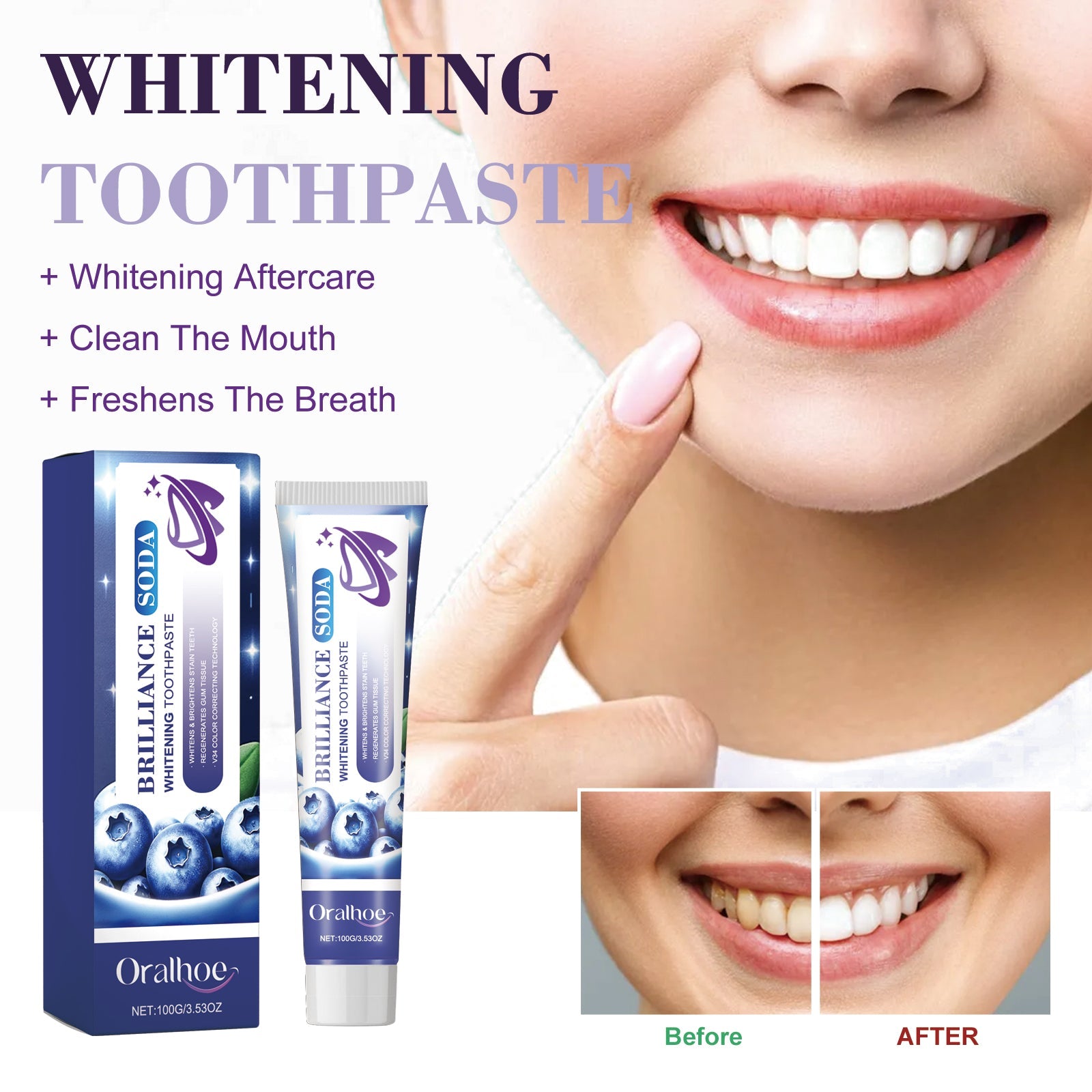 Whitening Toothpaste, Fresh Breath Care Gums Clean Teeth Yellow Stains Tartar White Toothpaste - Korvel