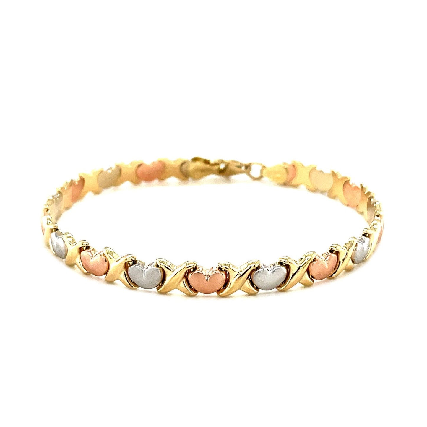 Bracelet en Or Tri-Color 14k avec Cœur Satiné