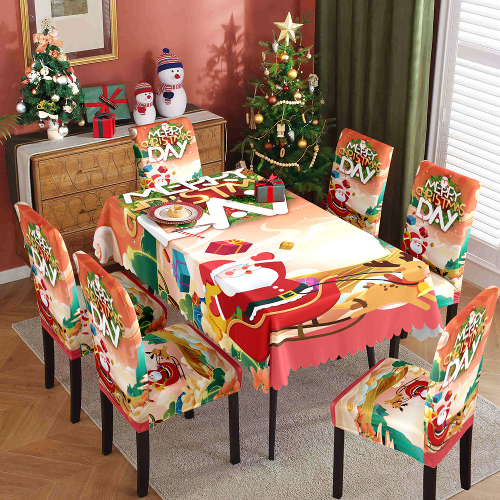 Christmas tablecloth, holiday decoration, elastic chair cover, household dining table, waterproof and dustproof tablecloth, fabric decorative tablecloth - Korvel