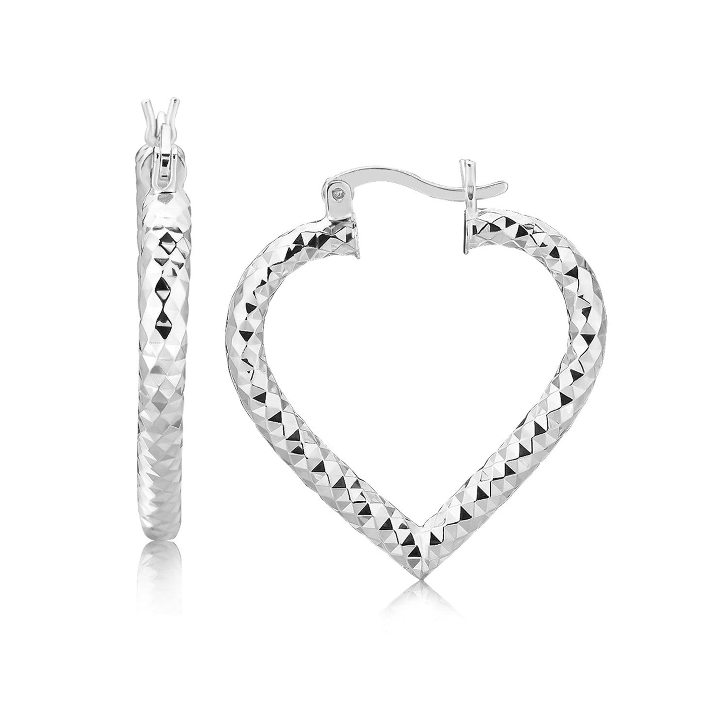 Boucles d'oreilles créoles en argent sterling plaqué rhodium en forme de cœur