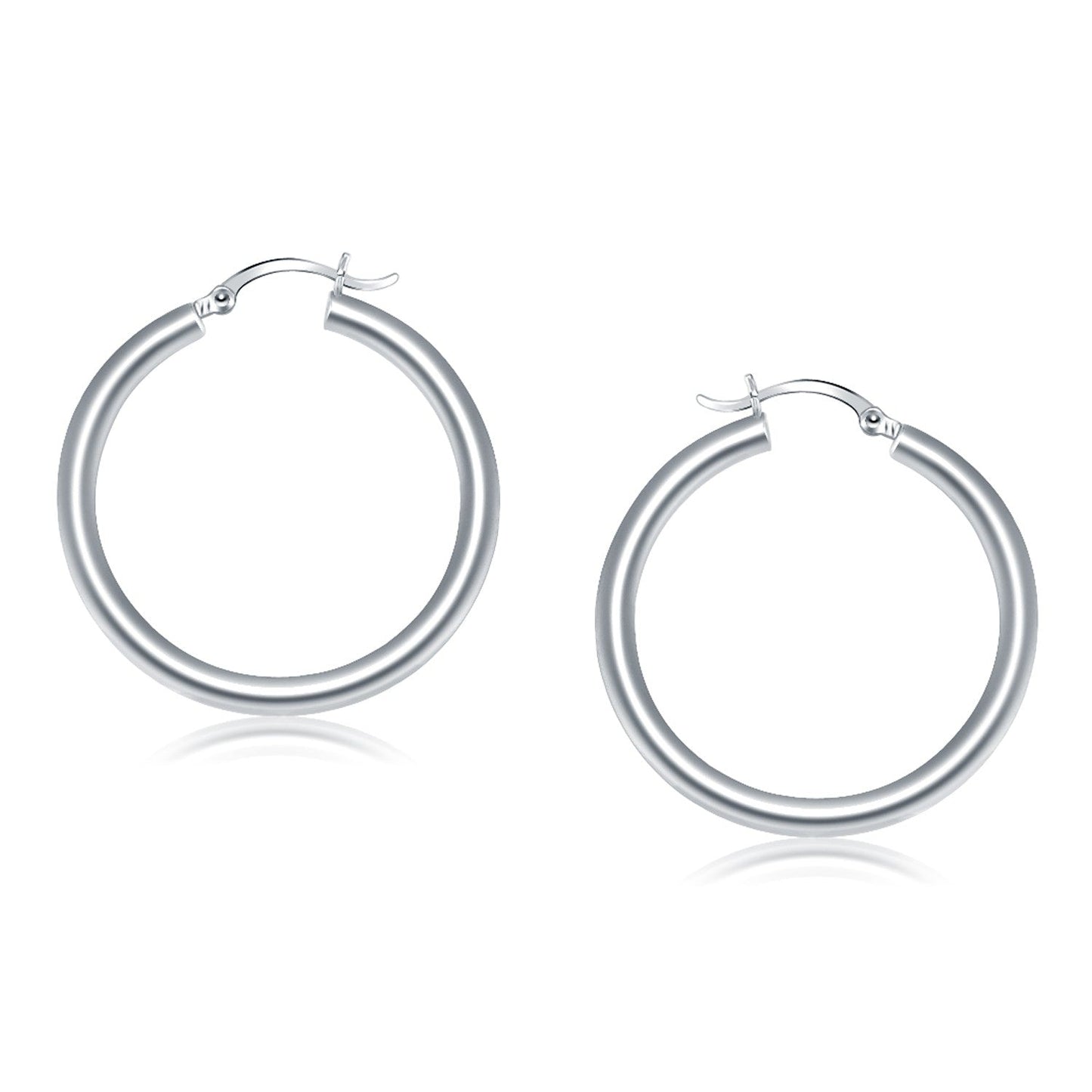 14k White Gold Polished Hoop Earrings - 40 mm