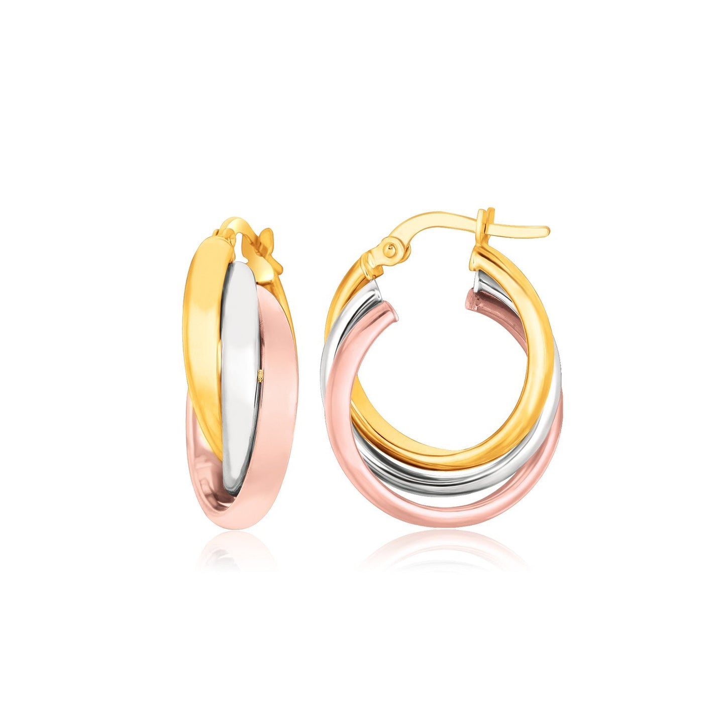 Pendientes Intertwined de Tubo Abovedado en Oro de Tres Colores de 14k