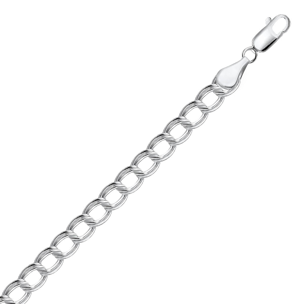 Bracelet en chaîne circulaire striée en argent sterling avec plaquage en rhodium