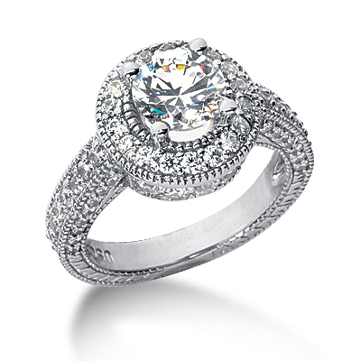 Monture semi-montée en diamant halo vintage en or blanc 14k