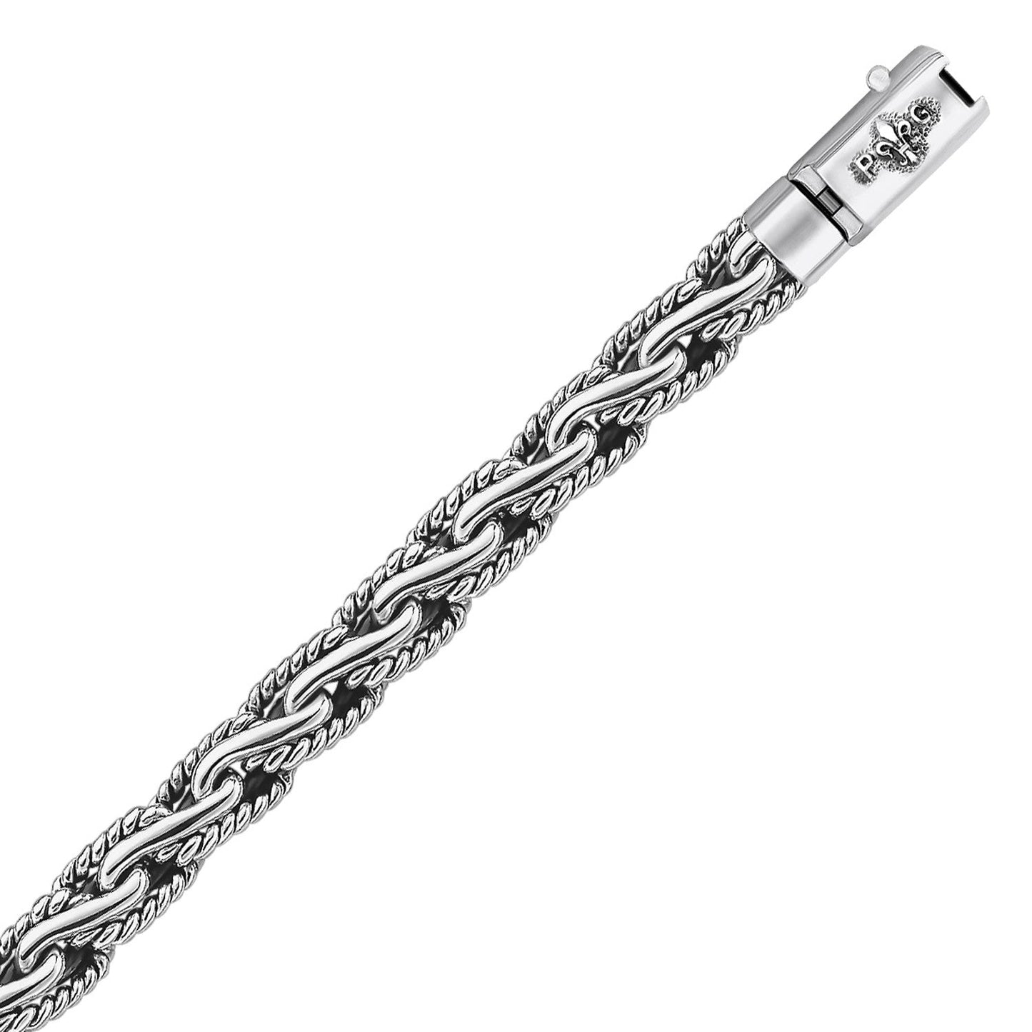 Oxidized Sterling Silver Men's Chain Bracelet - Cable Motif