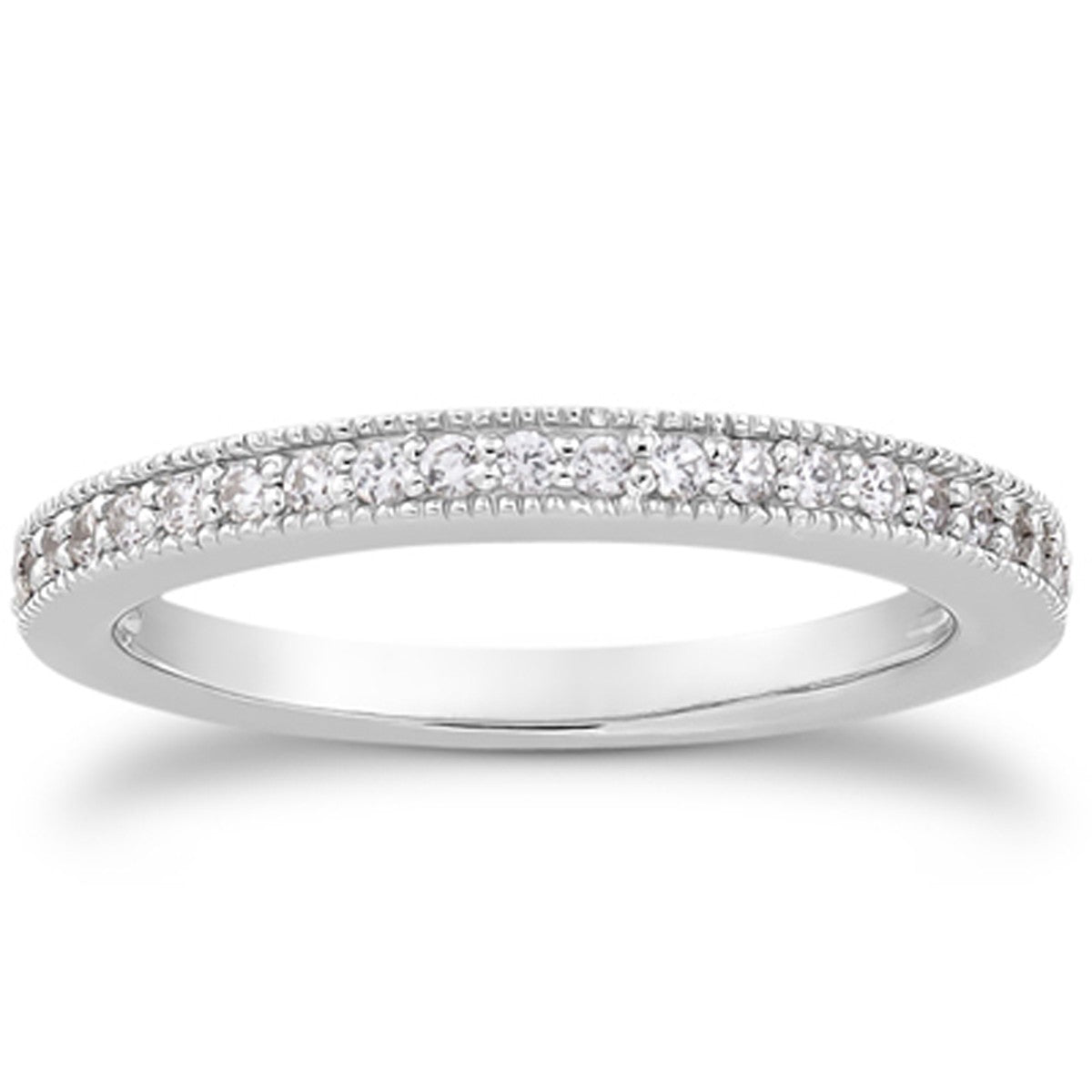 Anillo de Boda de Banda con Diamantes Pave de Oro Blanco de 14k