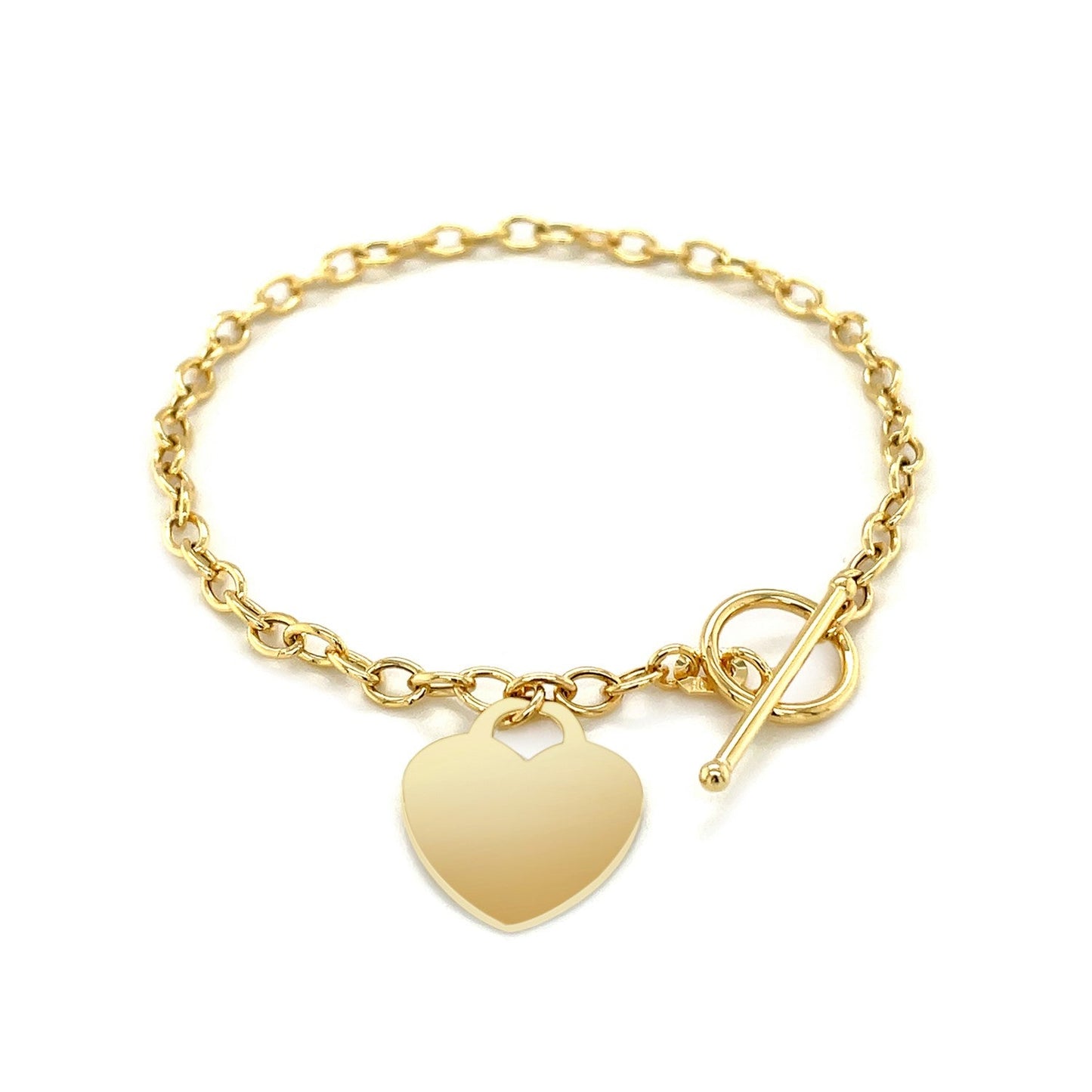 14k Yellow Gold Toggle Bracelet with Heart Charm
