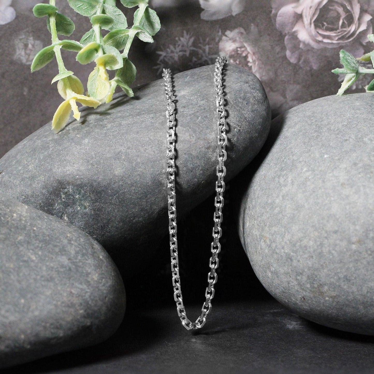 14k White Gold Diamond Cut Cable Link Chain - 2.90 mm