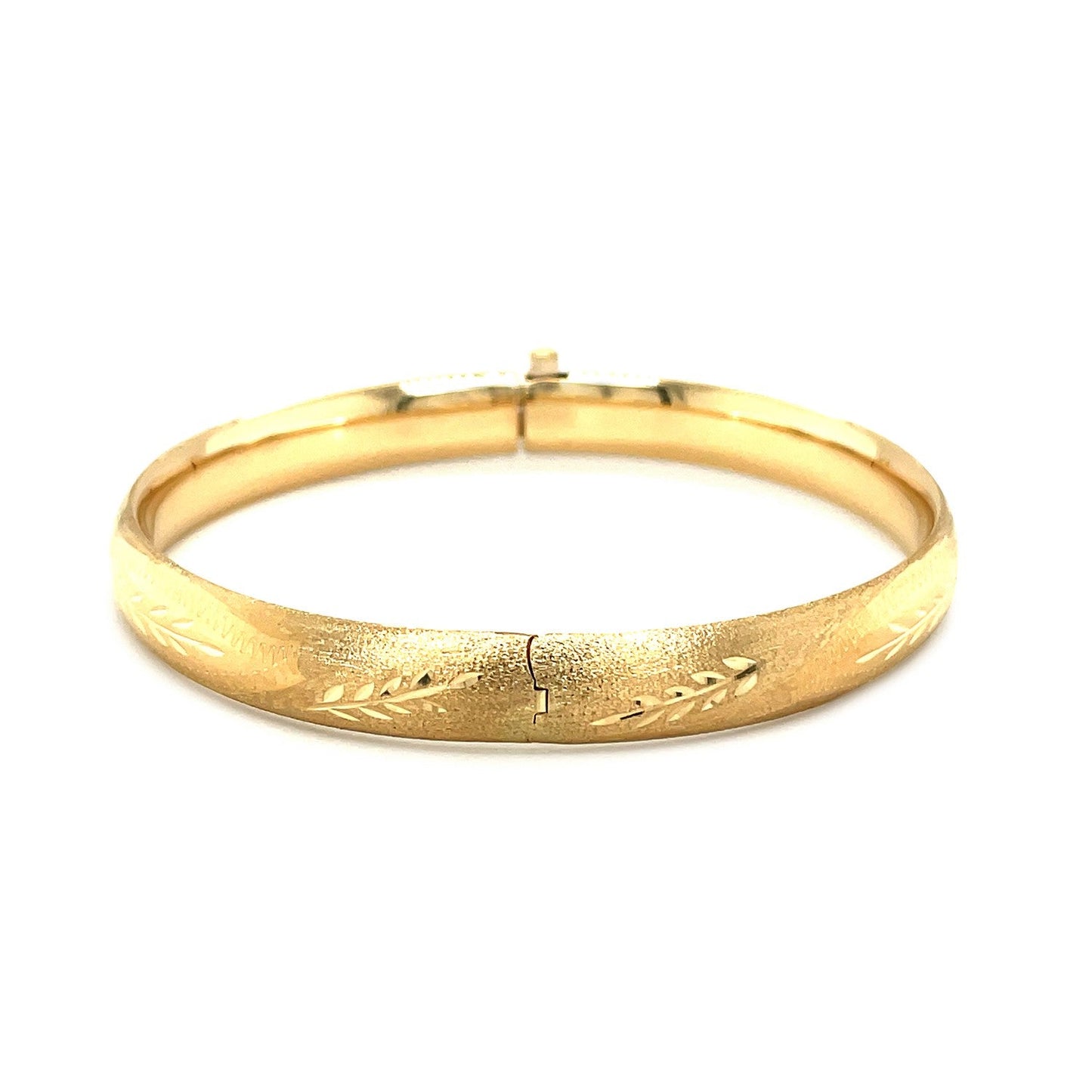 Classic Floral Carved Bangle in 14k Yellow Gold