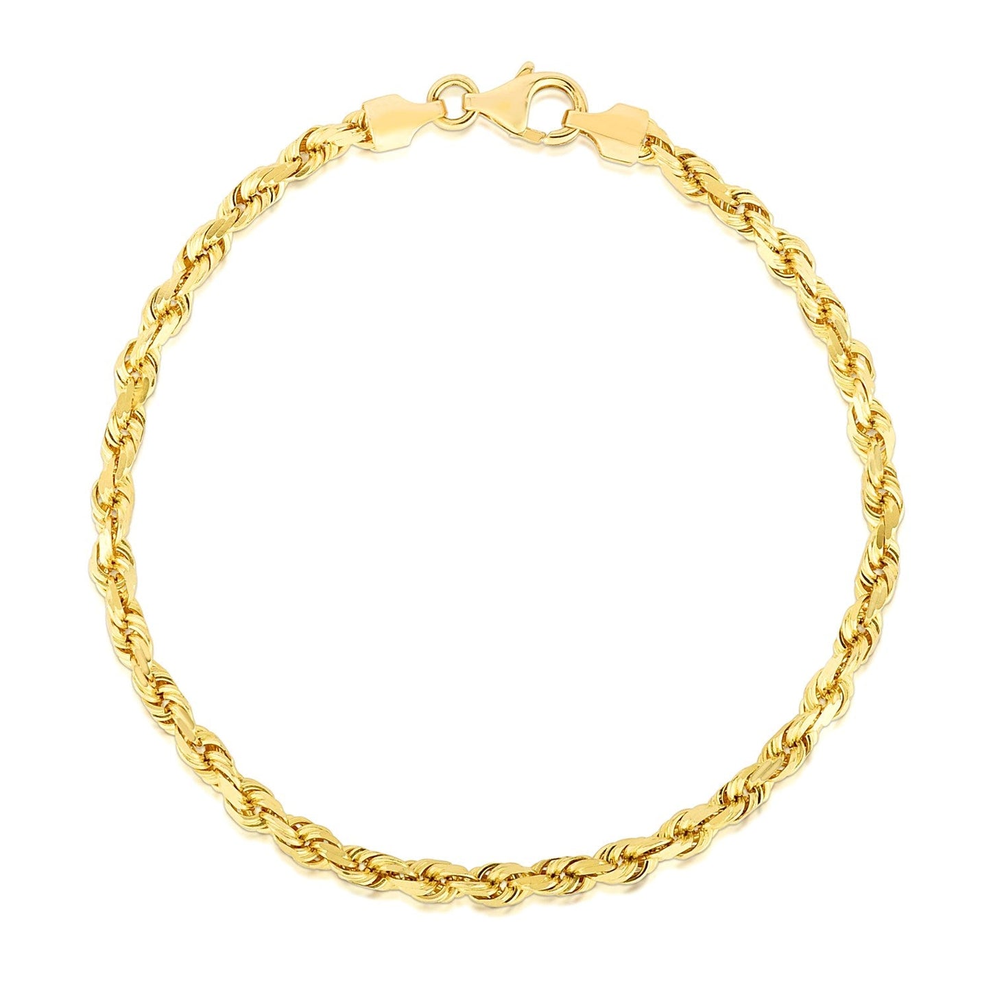 14k Yellow Gold Solid Diamond Cut Rope Bracelet - 4.0mm