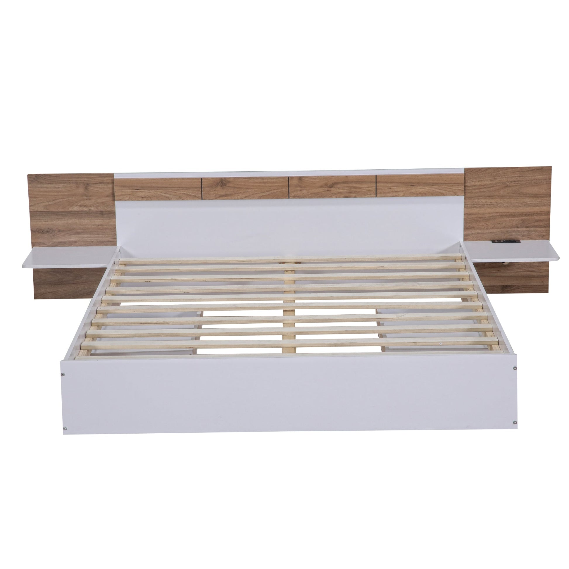 Queen Size Platform Bed with Headboard, Drawers, Shelves, USB Ports and Sockets  White - Korvel