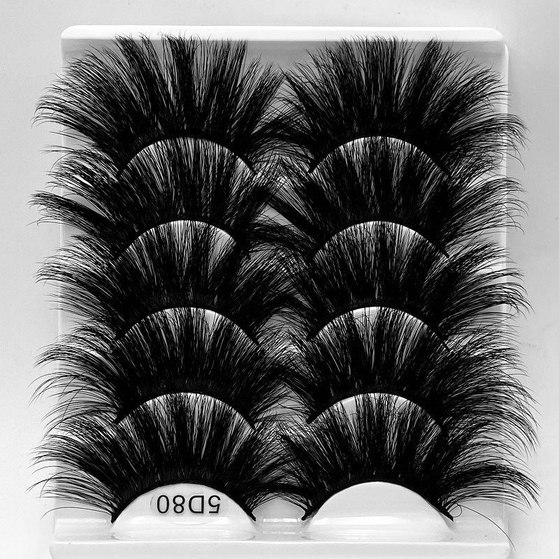 5D 25mm 5 Pairs Mink Eyelashes Multi-Layer Lengthening Thick Thickened False Eyelashes - Korvel