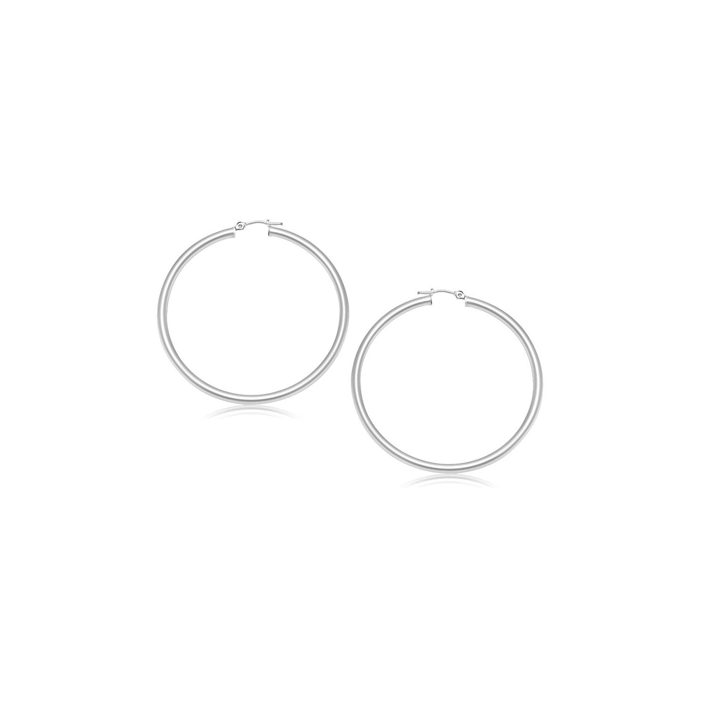 Pendientes de aro pulidos de oro blanco de 14k - 15 mm