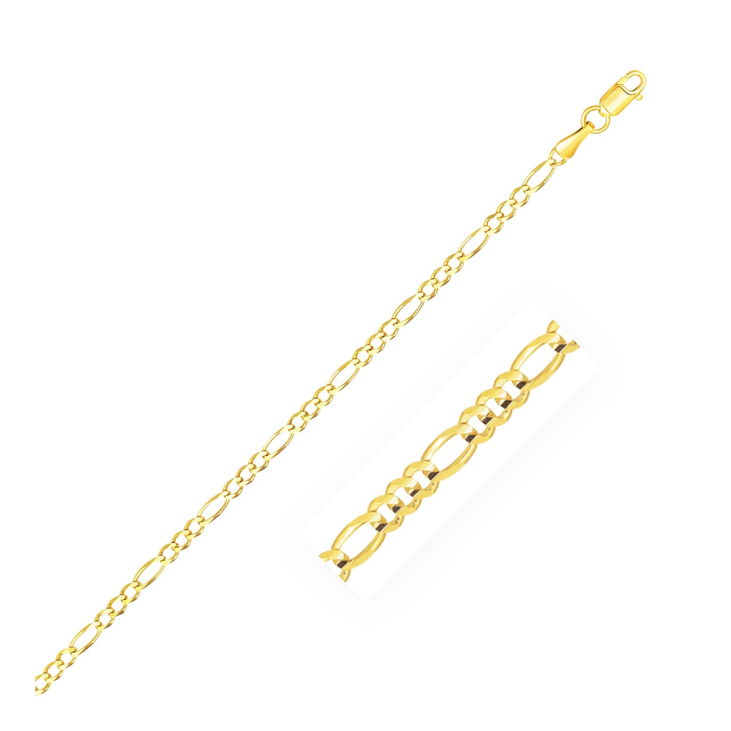 Cadena Figaro Sólida de Oro Amarillo de 14k de 2.8mm