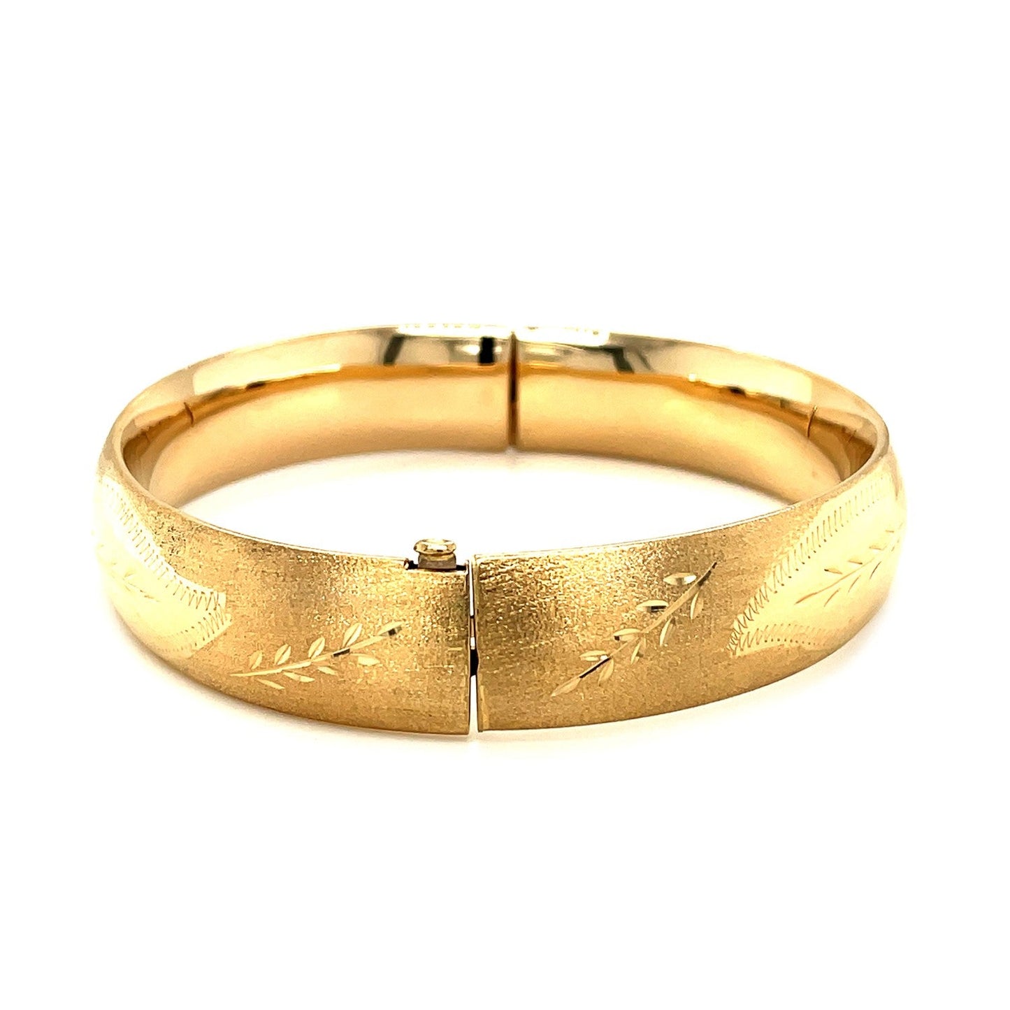 Classic Floral Carved Bangle in 14k Yellow Gold