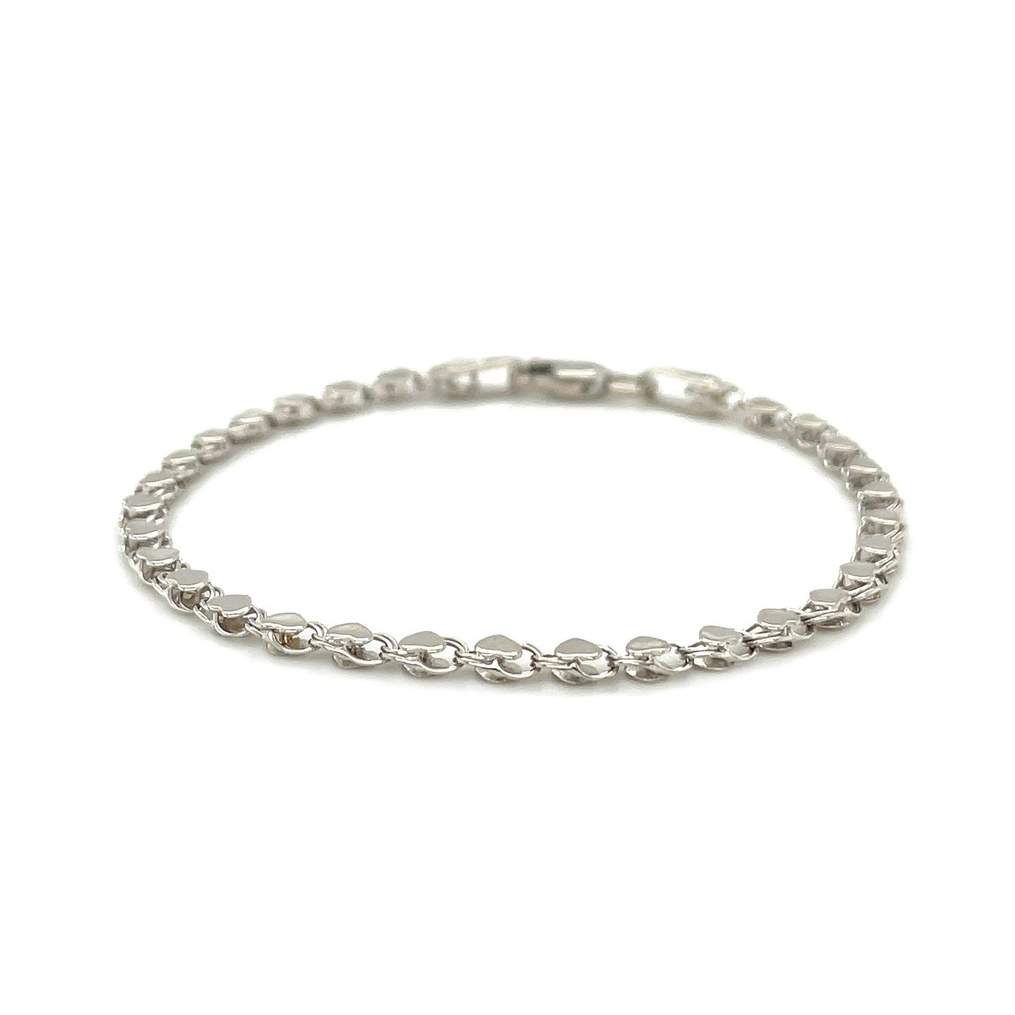 14k White Gold Heart Bracelet - 2.9mm