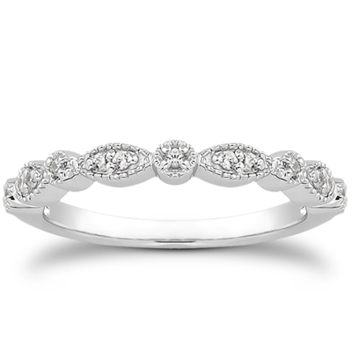 14k White Gold Vintage Pave Diamond Wedding Ring Band