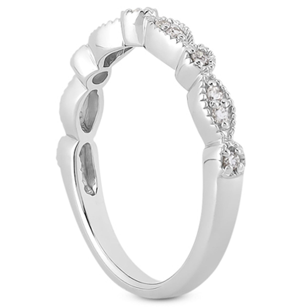 14k White Gold Vintage Pave Diamond Wedding Ring Band