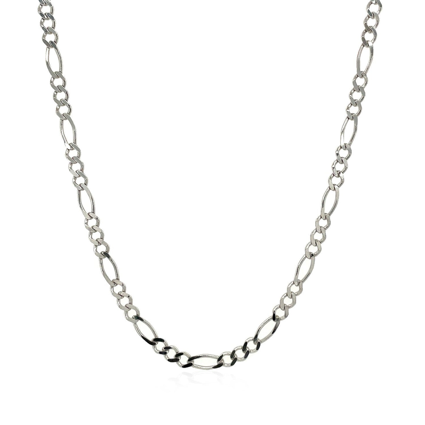 Cadena Figaro Sólida de Oro Blanco de 14k de 2.6mm