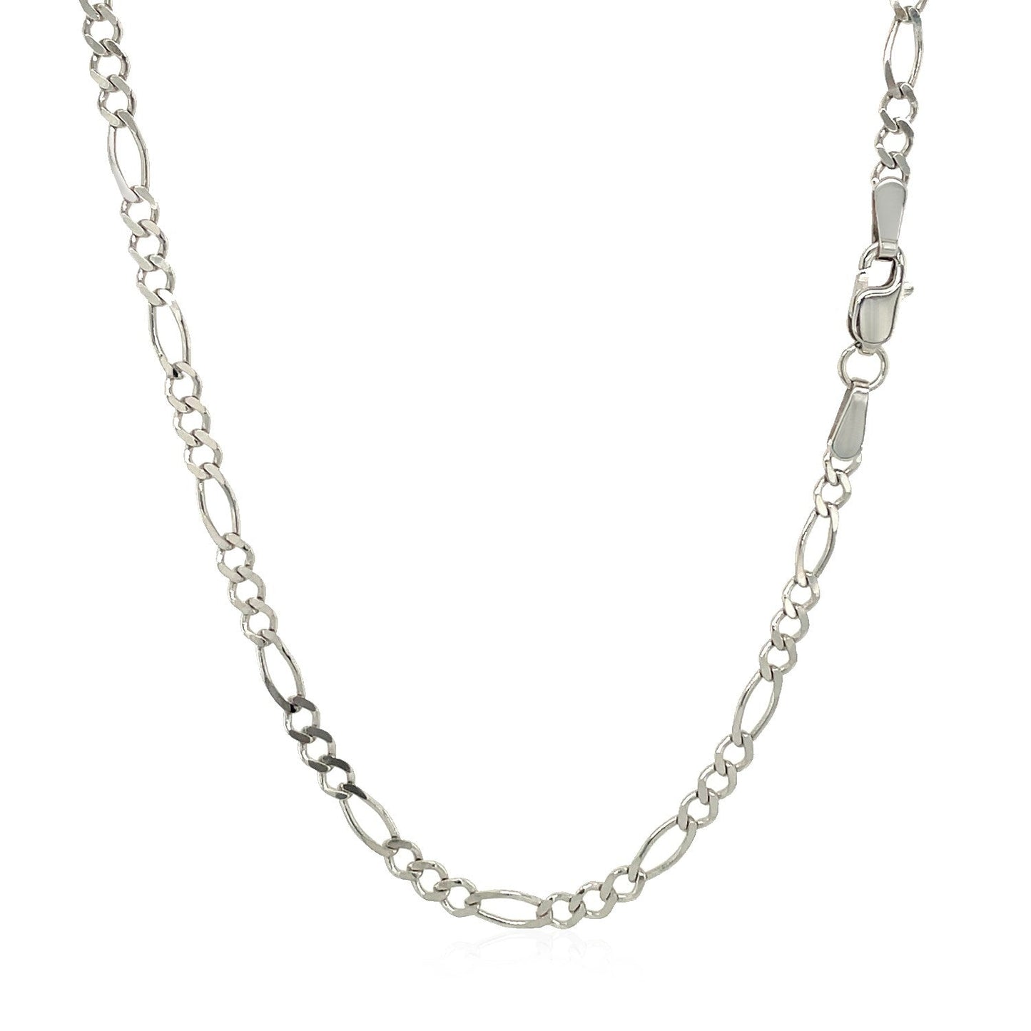 Cadena Figaro Sólida de Oro Blanco de 14k de 2.6mm