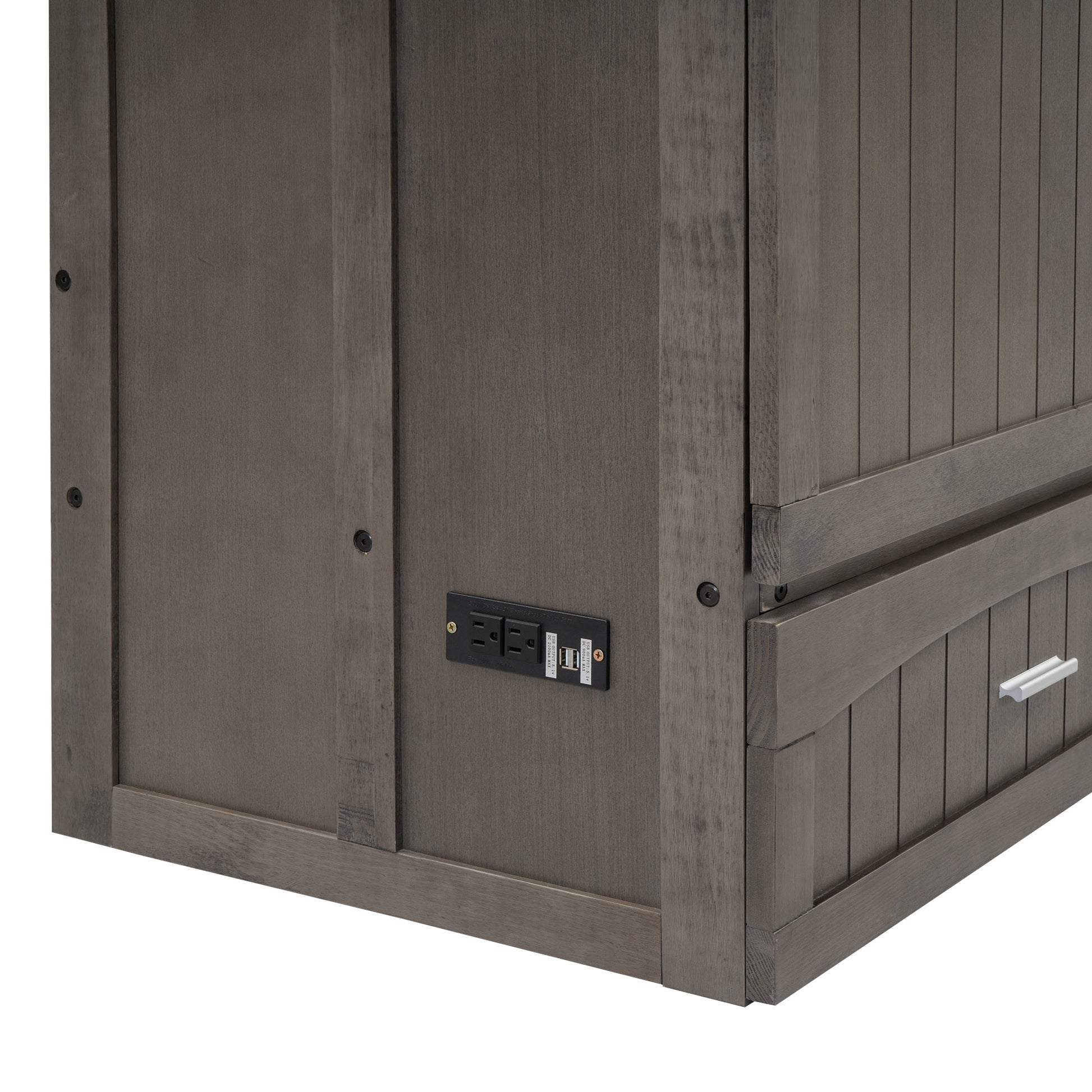 Queen Size Murphy Bed with Built-In Charging Station  Antique Grey - Korvel