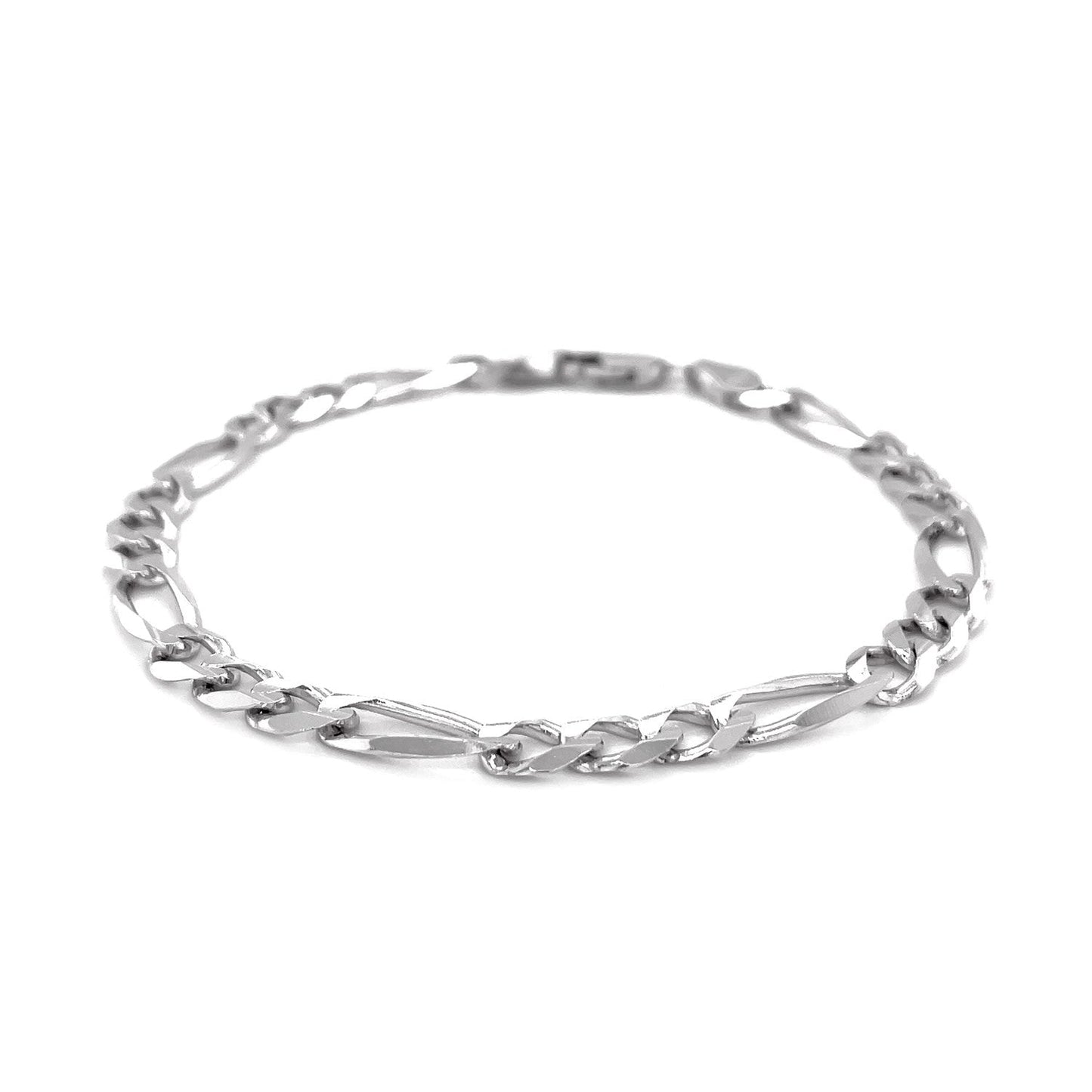 Pulsera Figaro Sólida de Oro Blanco de 14k de 6.0mm