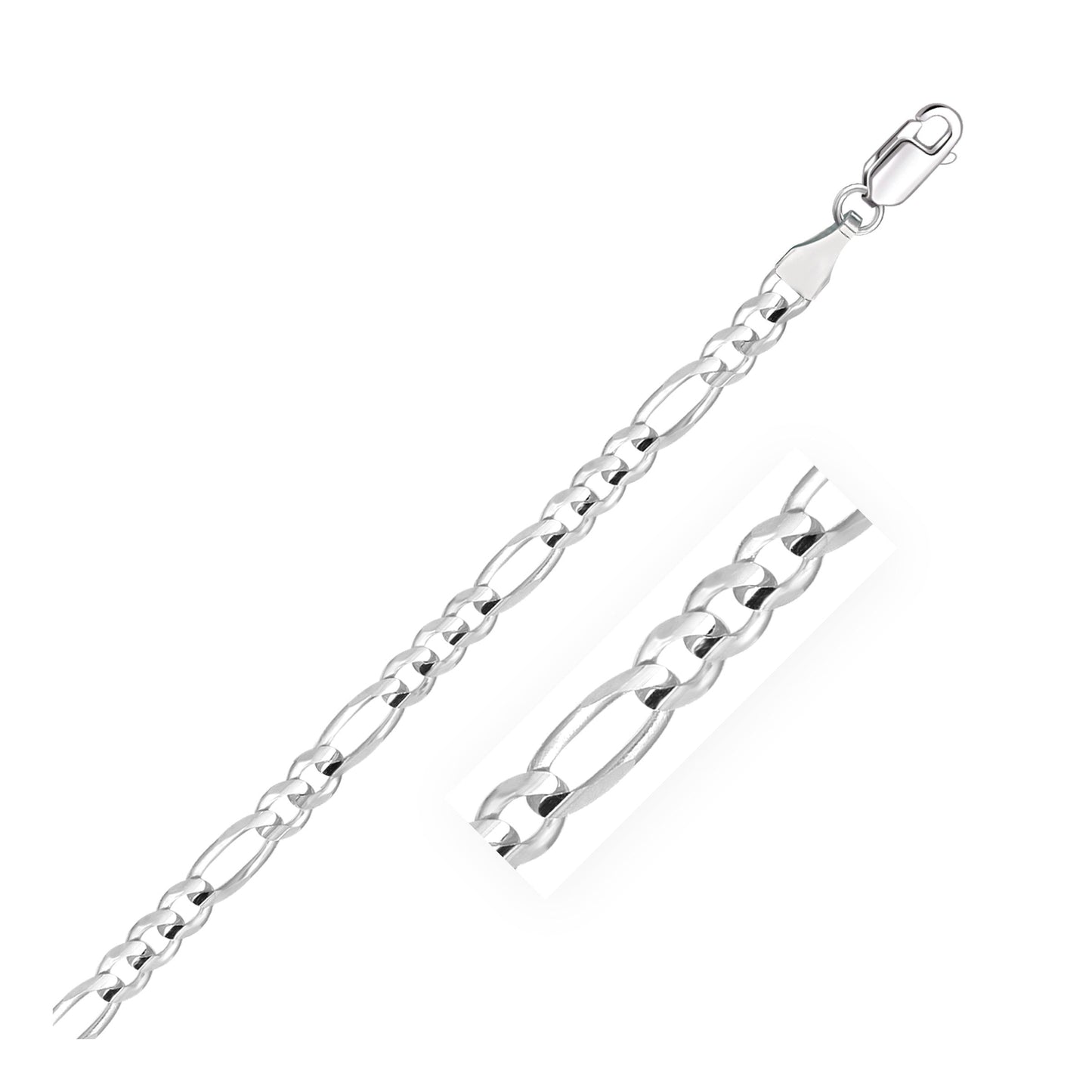 14k White Gold Solid Figaro Bracelet - 4.6mm