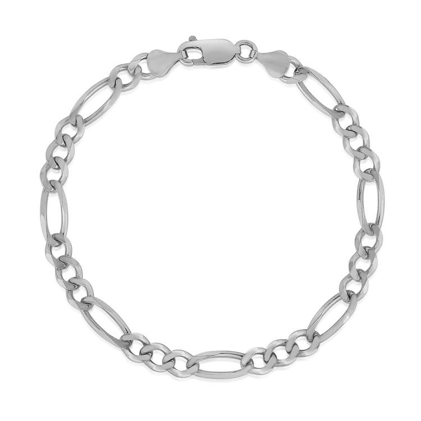 14k White Gold Solid Figaro Bracelet - 4.6mm