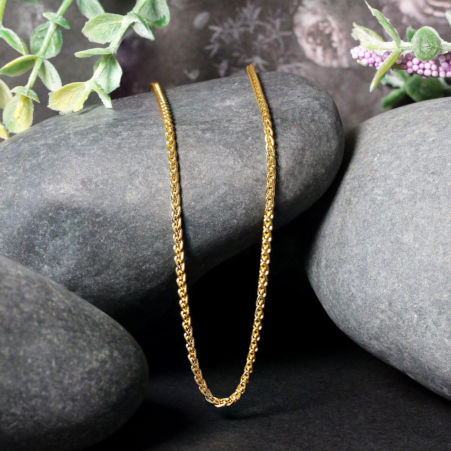 14k Yellow Gold Round Wheat Chain - 2.1mm