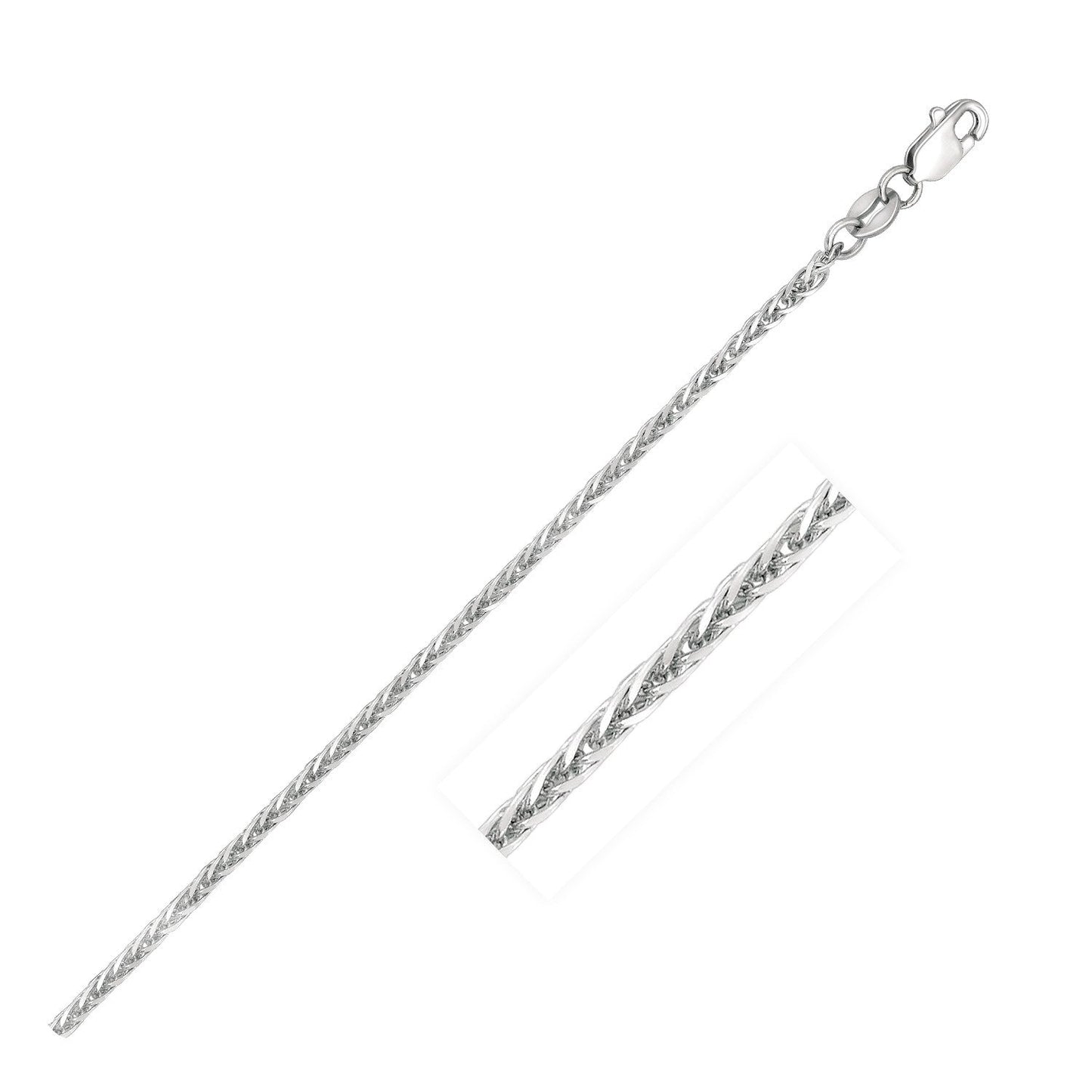 Cadena de trigo cuadrada de oro blanco de 14k de 1.8 mm