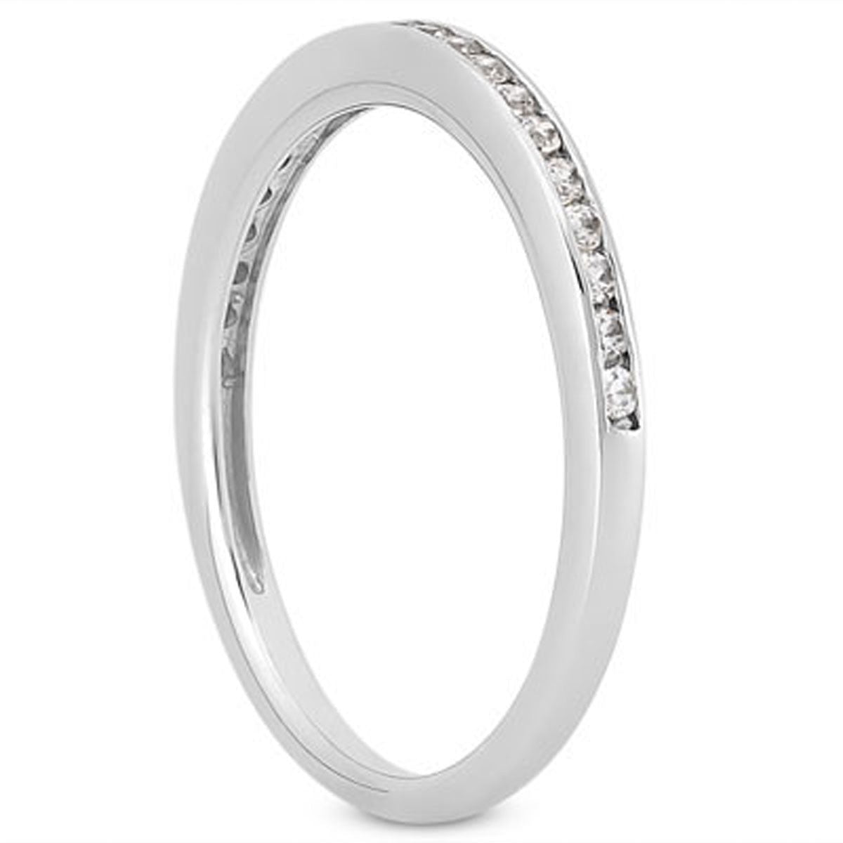 Anillo de boda de banda de diamantes en canal de oro blanco de 14k con perfil delgado