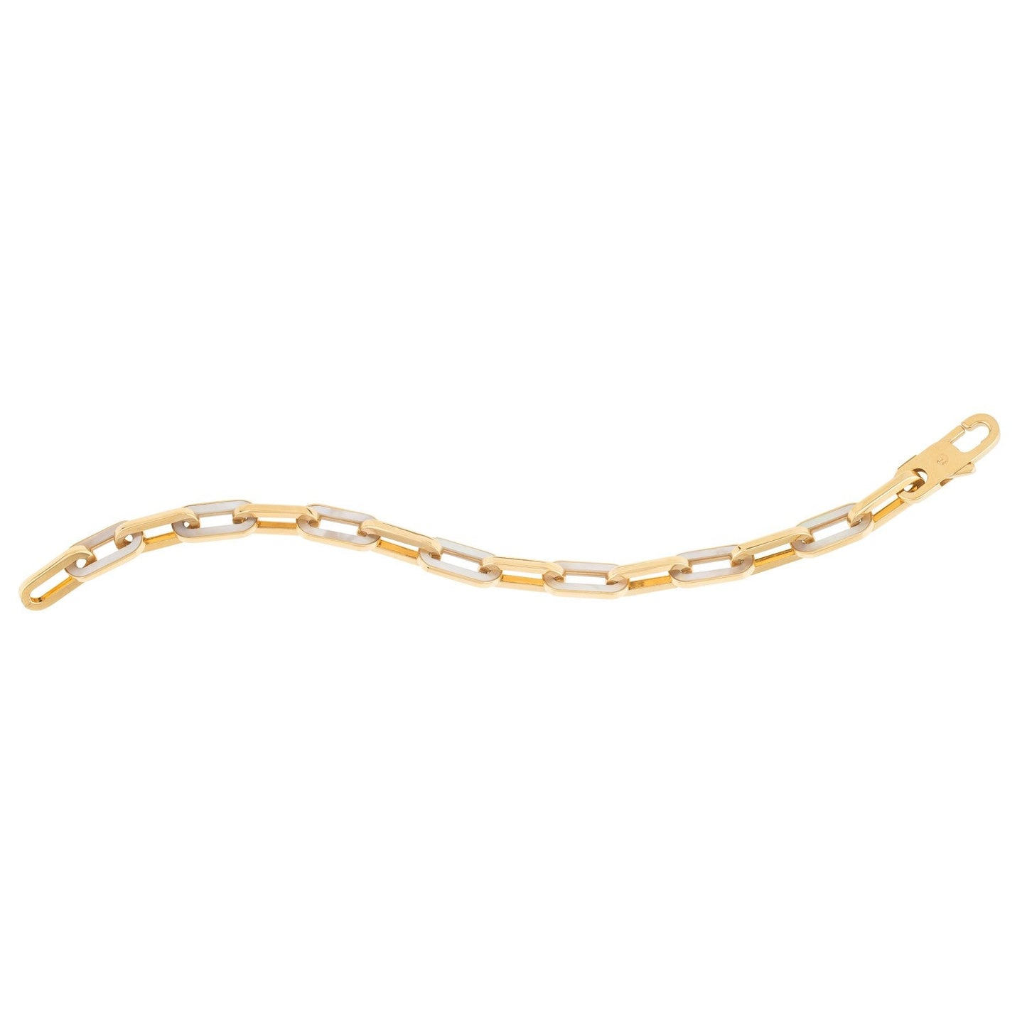 14k Yellow Gold MOP Paperclip Gem Link Bracelet