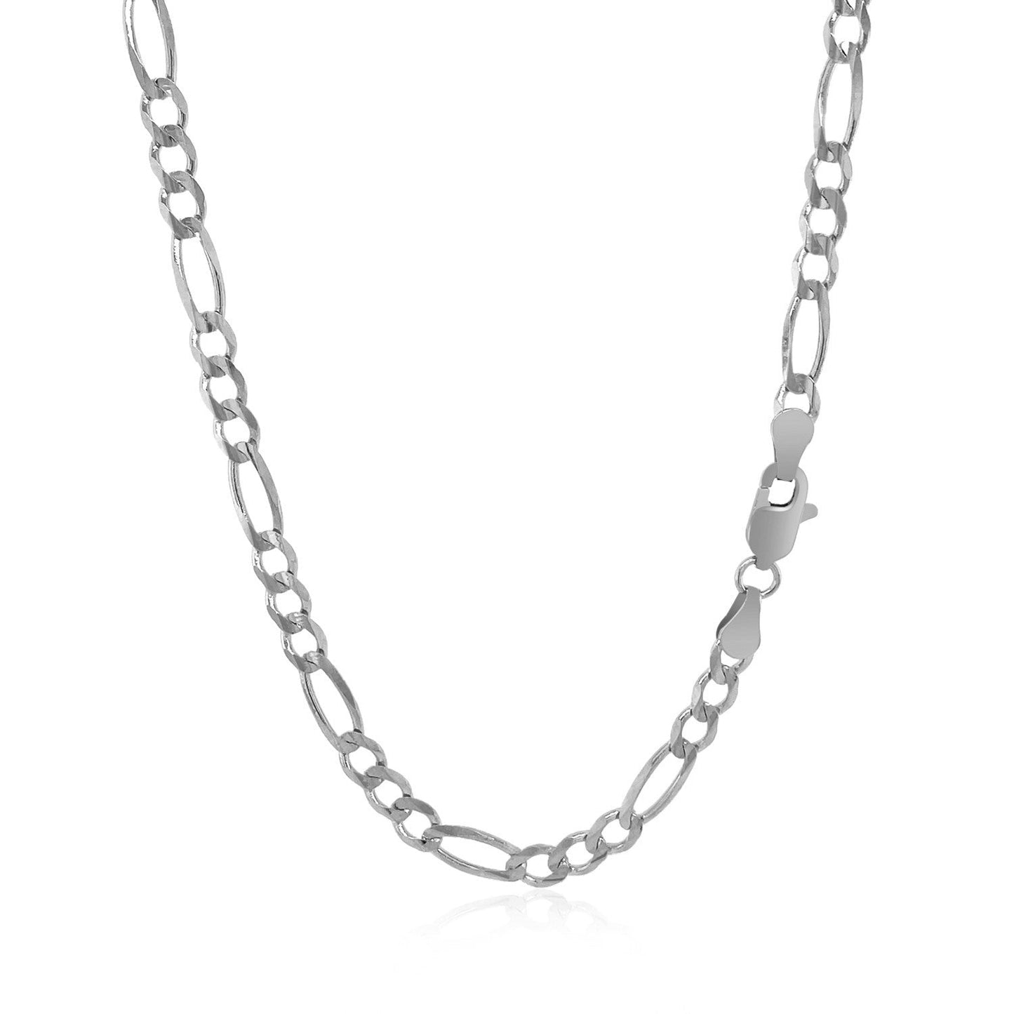 Cadena Figaro Sólida de Oro Blanco de 14k - 3.8mm de Ancho