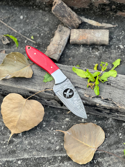 Custom Damascus Steel Fixed Blade Pocket Knife - Ideal for Hunting - Korvel