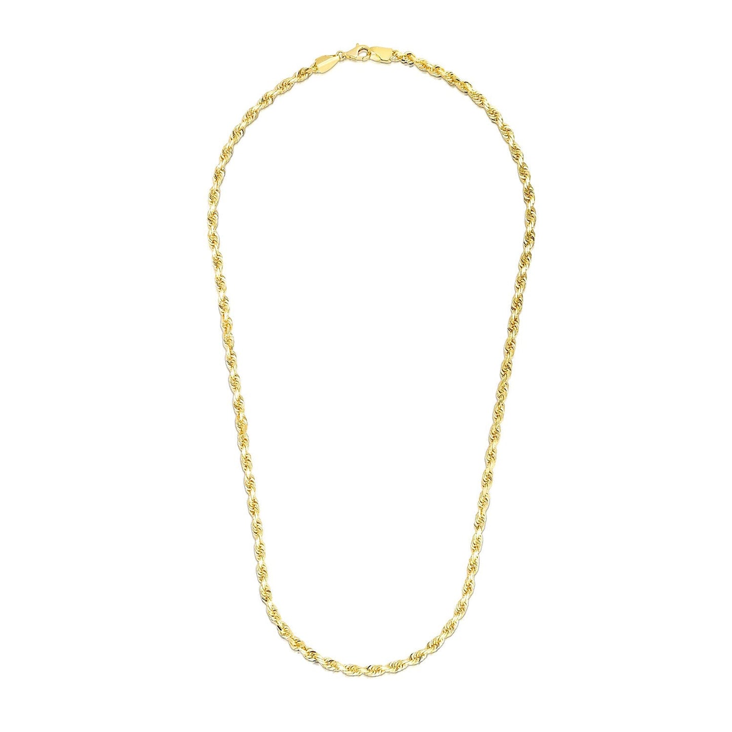 Collar de Cadena de Cuerda Cortada de Diamante de Oro Amarillo de 14k de 3.5mm