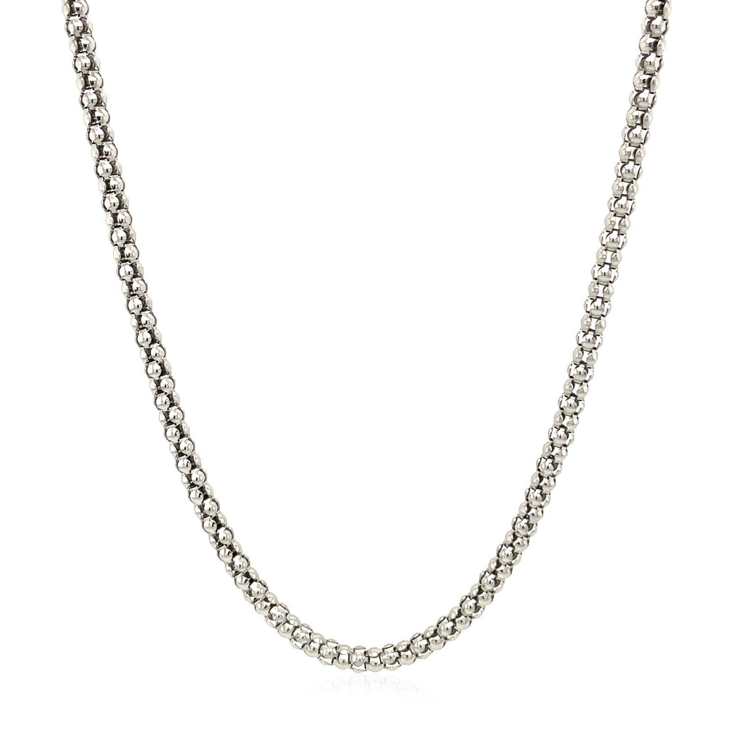 Chaîne en argent sterling 2,5 mm plaquée rhodium style popcorn
