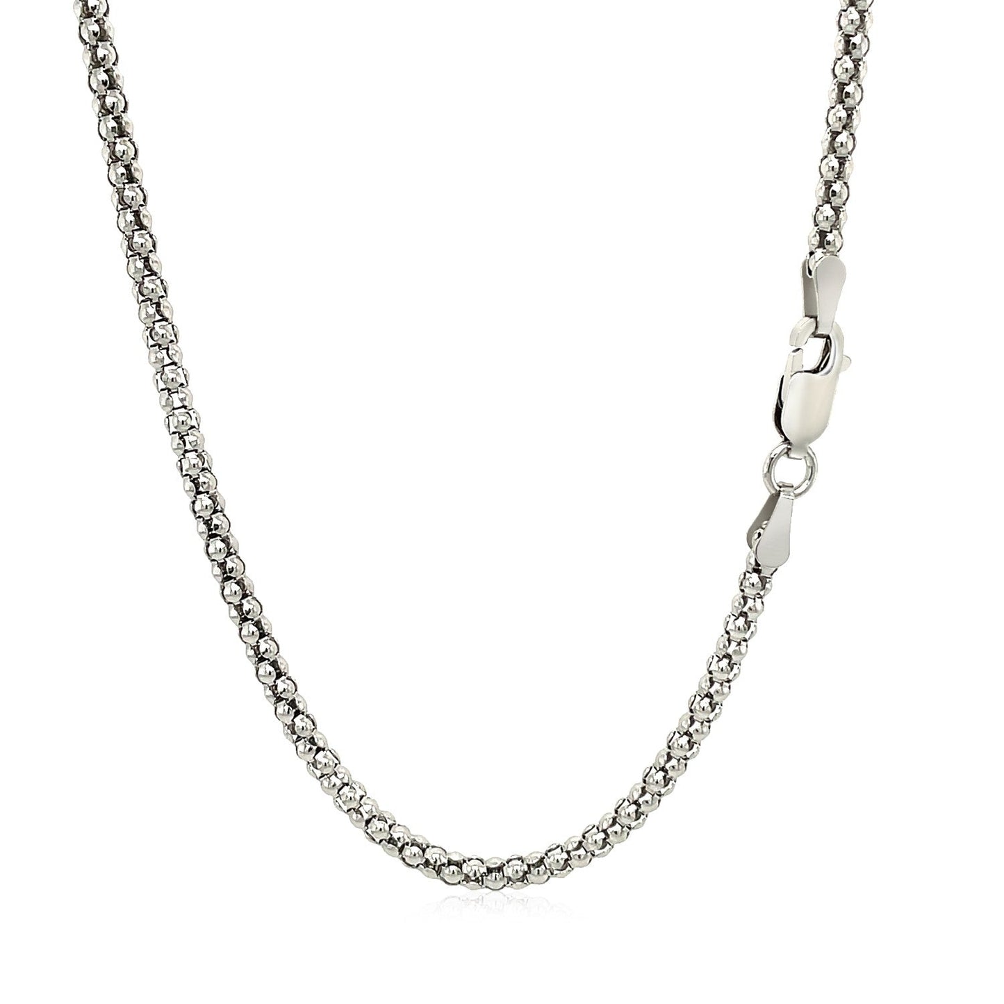 Chaîne en argent sterling 2,5 mm plaquée rhodium style popcorn