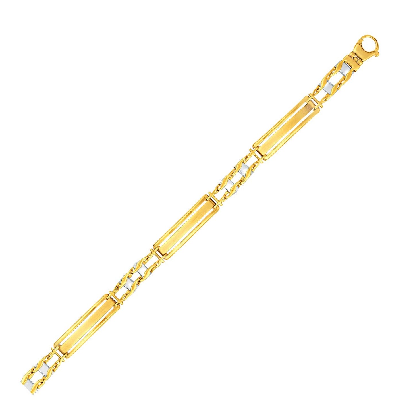 14k Two-Tone Gold Fancy Bar Style Men's Bracelet