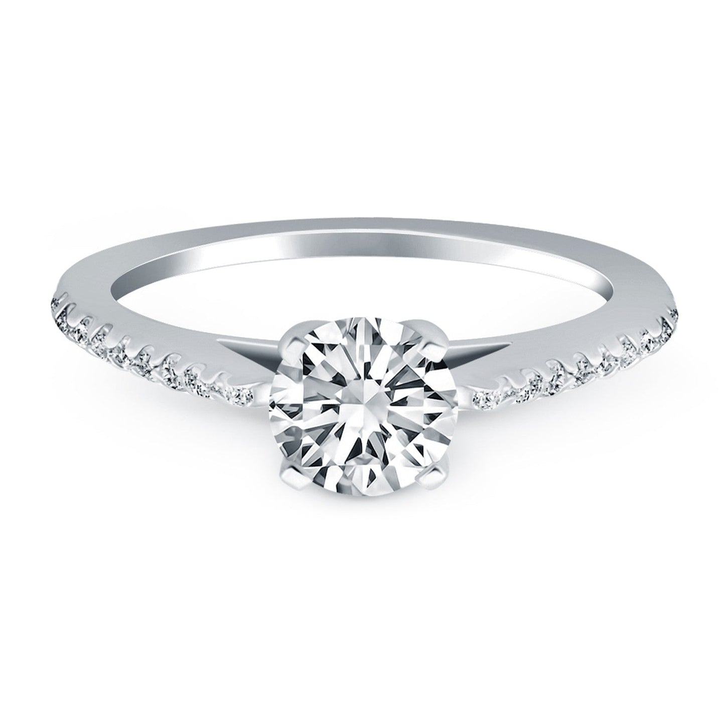 Bague de fiançailles en or blanc 14k avec diamants micro sertis en cathédrale