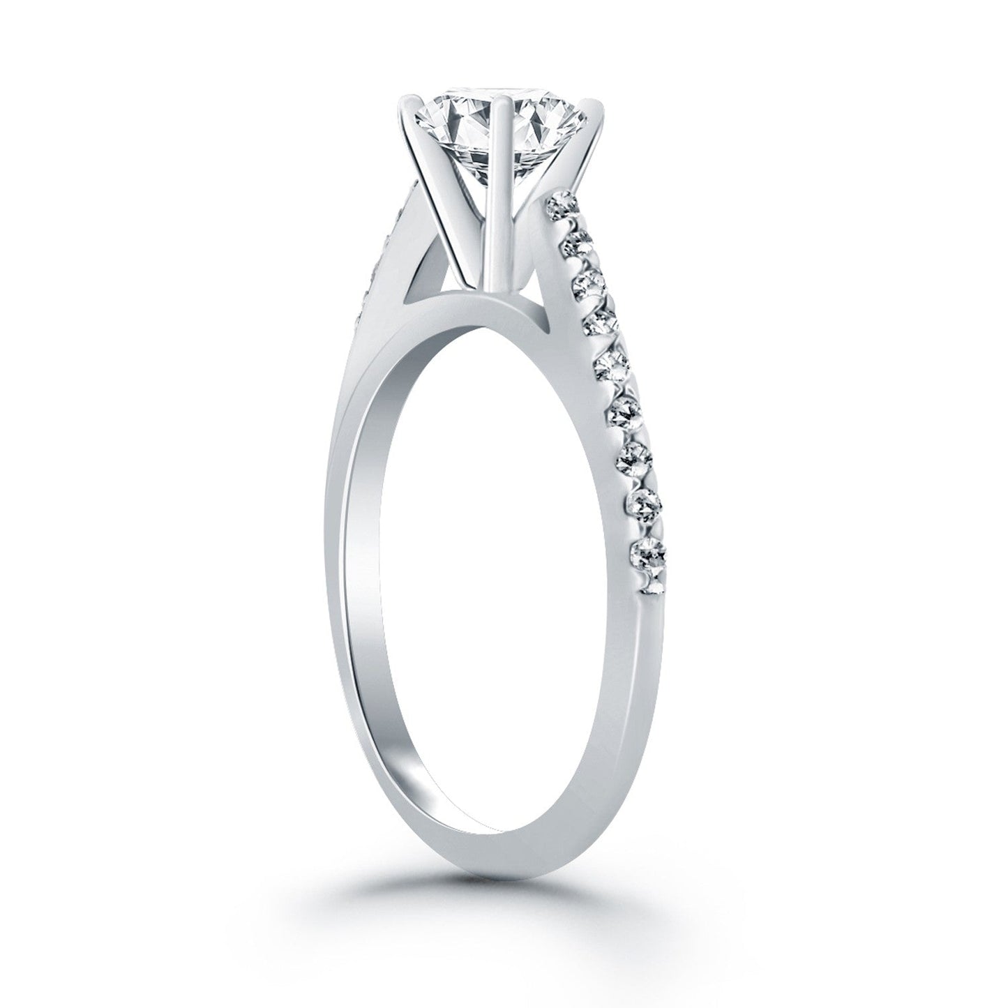 Bague de fiançailles en or blanc 14k avec diamants micro sertis en cathédrale