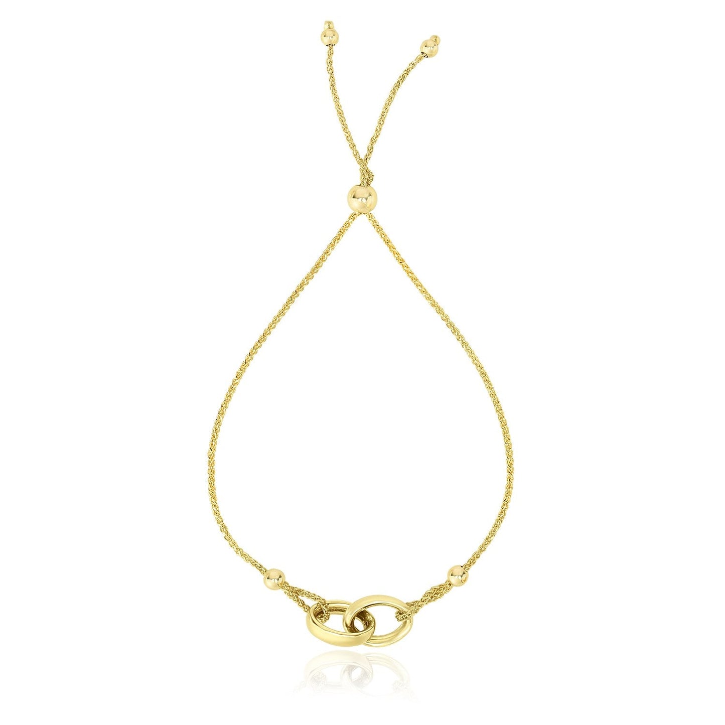 Bracelet ajustable en or jaune 14 carats de style lasso