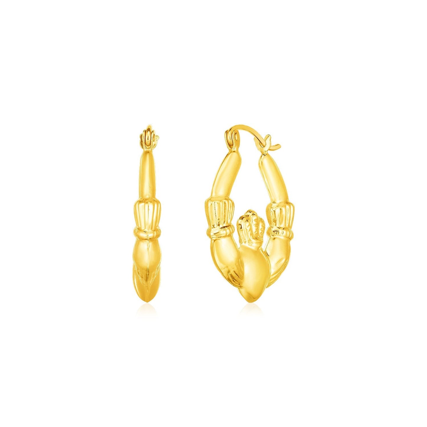 Pendientes de aro con símbolo Claddagh de oro amarillo de 14 quilates