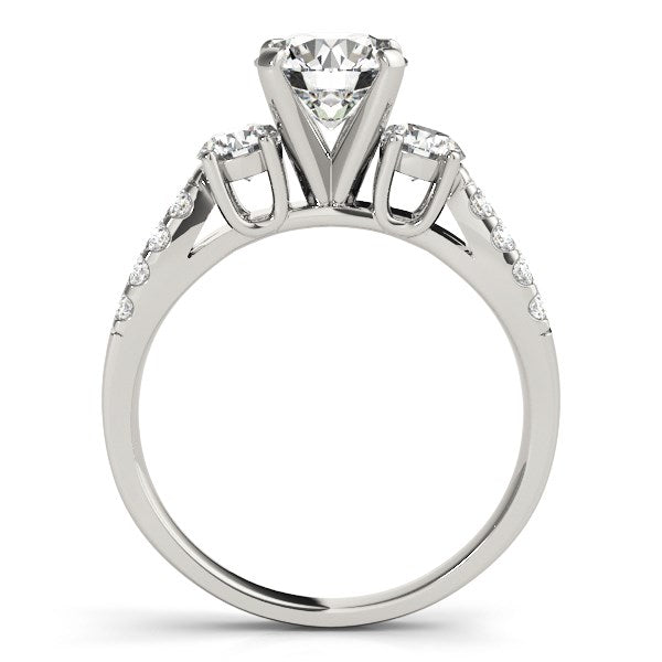 Anillo de Compromiso de Diamante Redondo de 3 Piedras con Shank Dividido de Oro Blanco de 14k