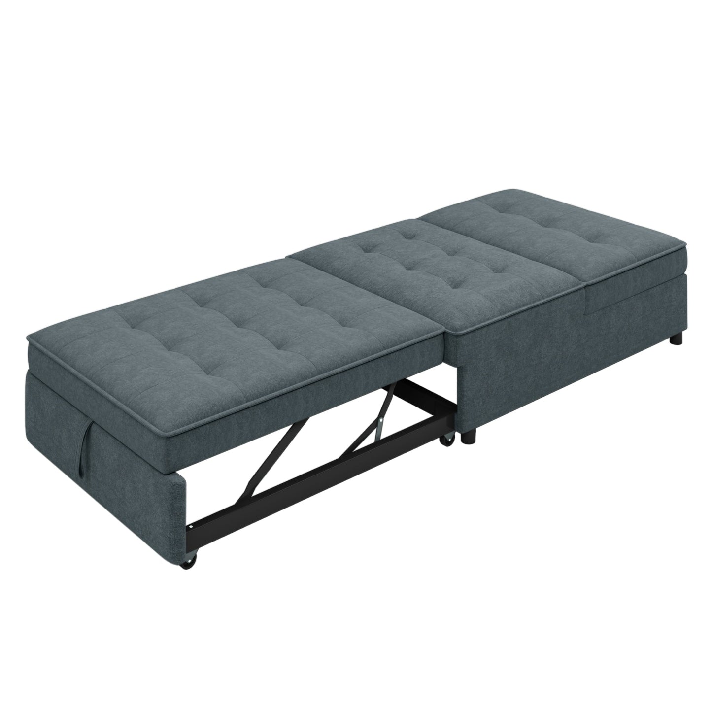 Four in one sofa bed, chair bed, multifunctional folding Ottoman bed with storage bag and USB port, dark blue - Korvel