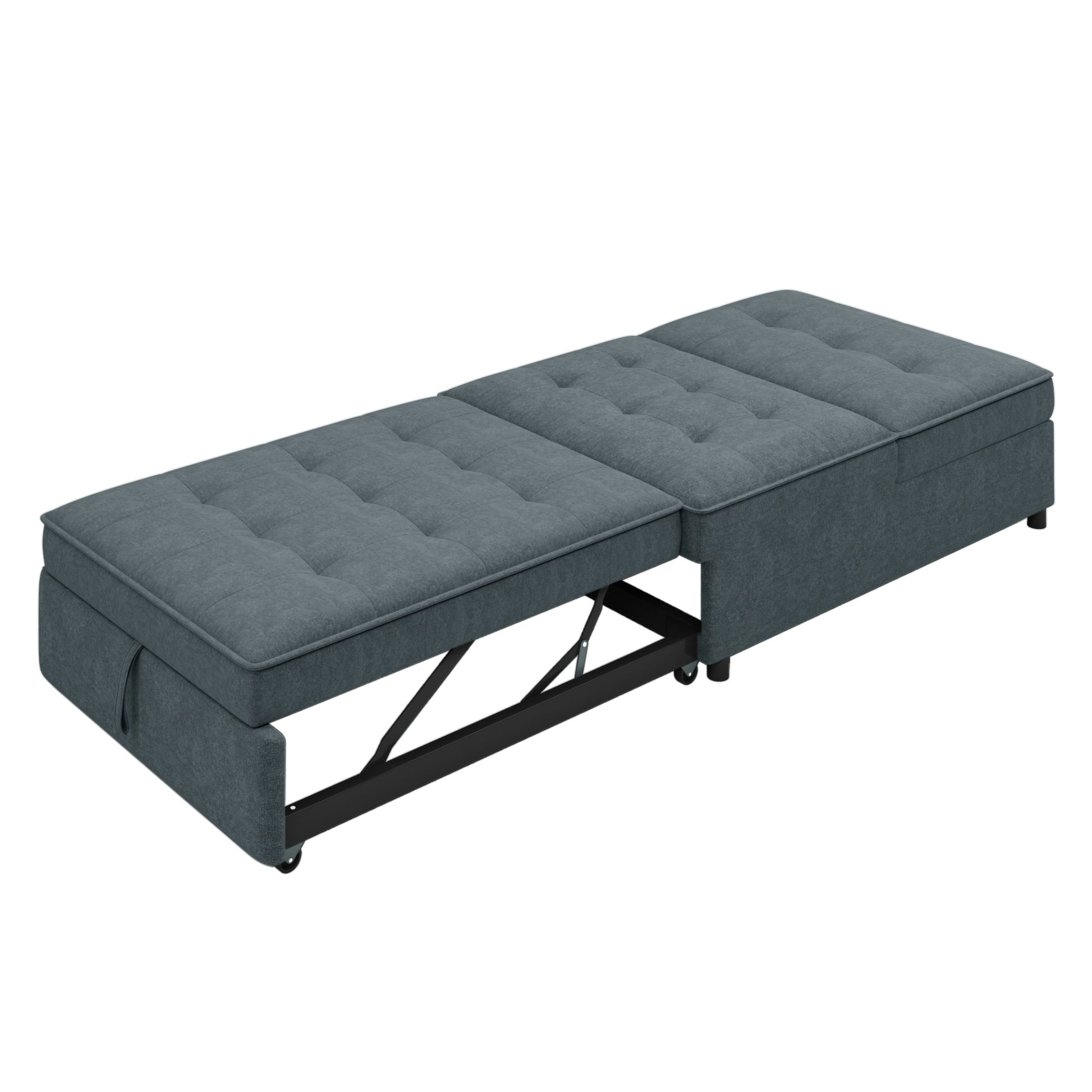 Four in one sofa bed, chair bed, multifunctional folding Ottoman bed with storage bag and USB port, dark blue - Korvel