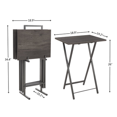 Folding office desk TV tray table set of 4 TV trays with storage rack wooden folding TV tray foldable snack table, rural gray - Korvel