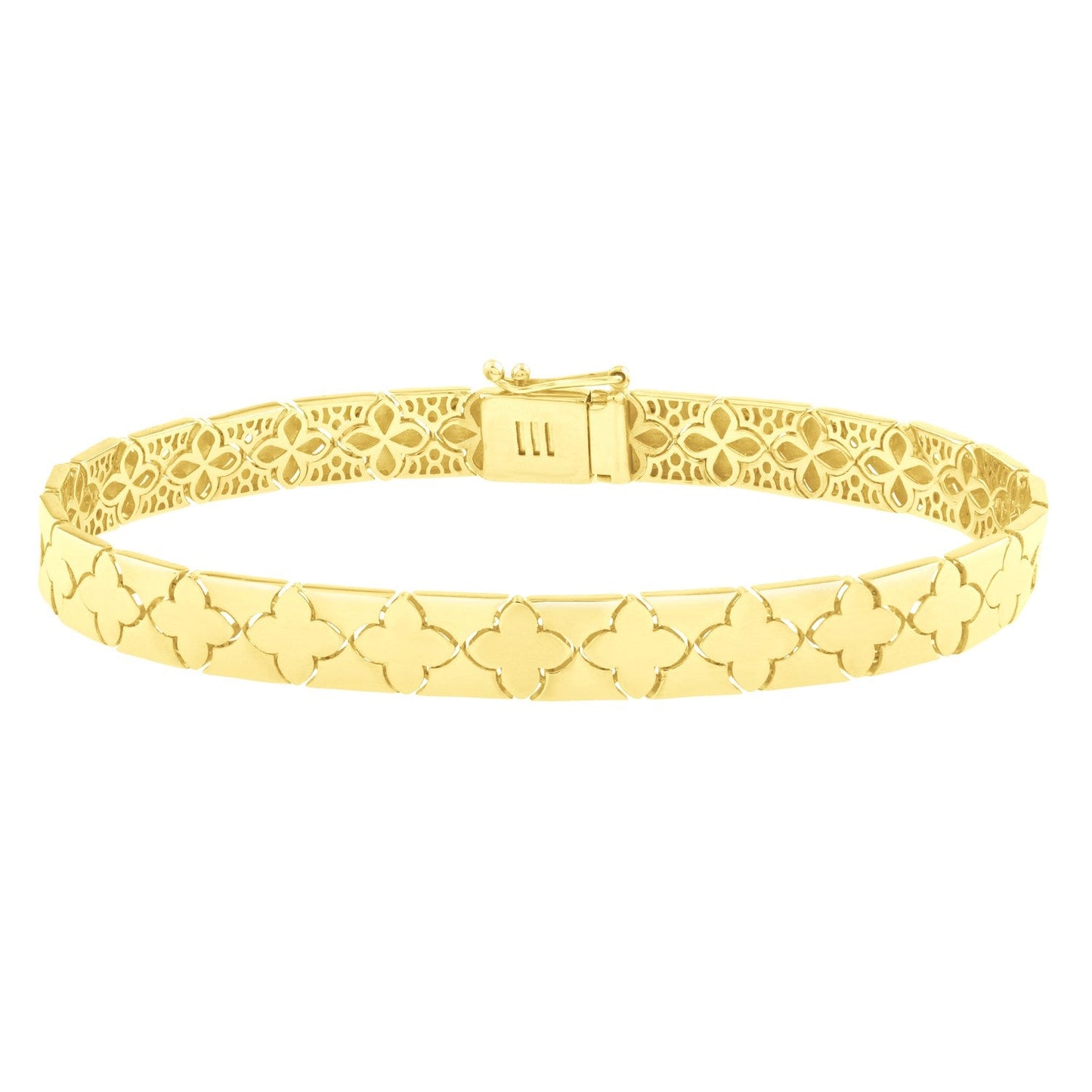 14k Yellow Gold Clover Bracelet - 7 Inch Luxury
