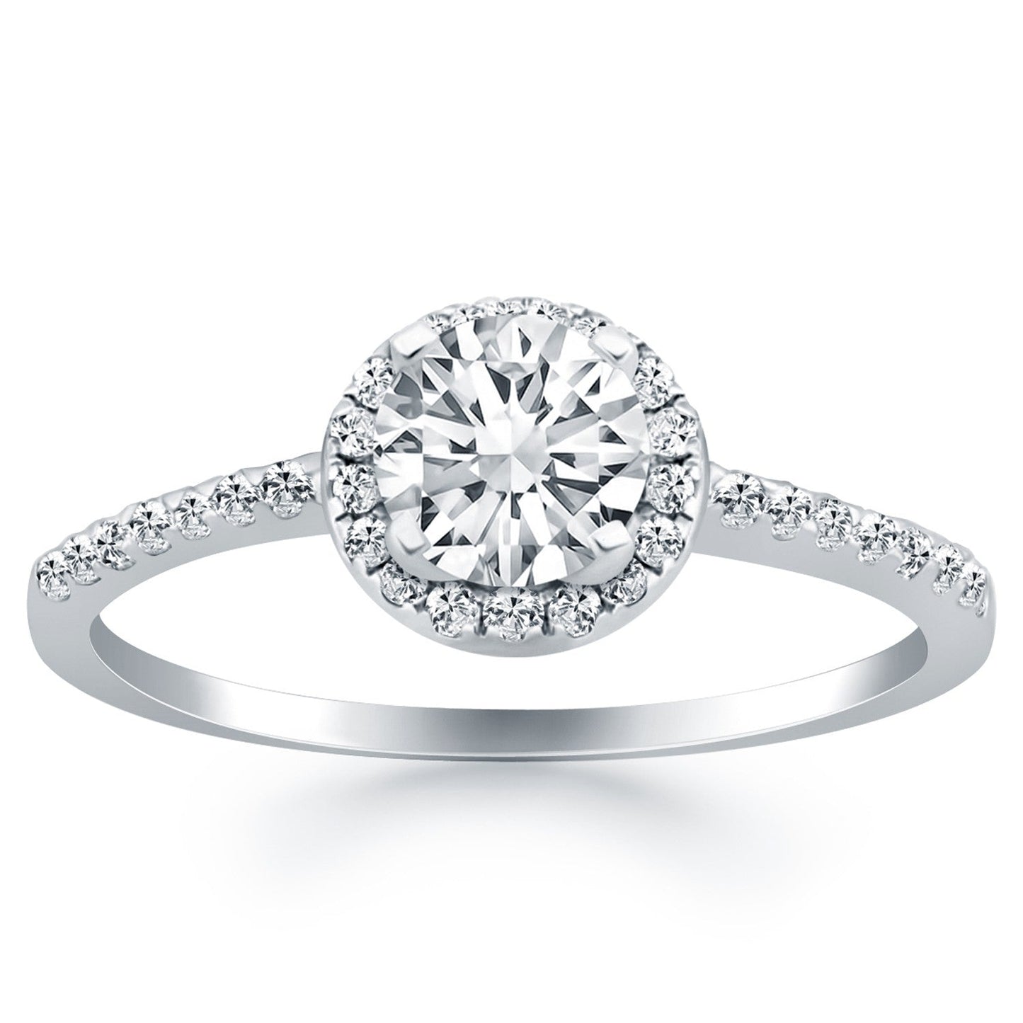 Bague de fiançailles en or blanc 14 carats avec halo de diamants