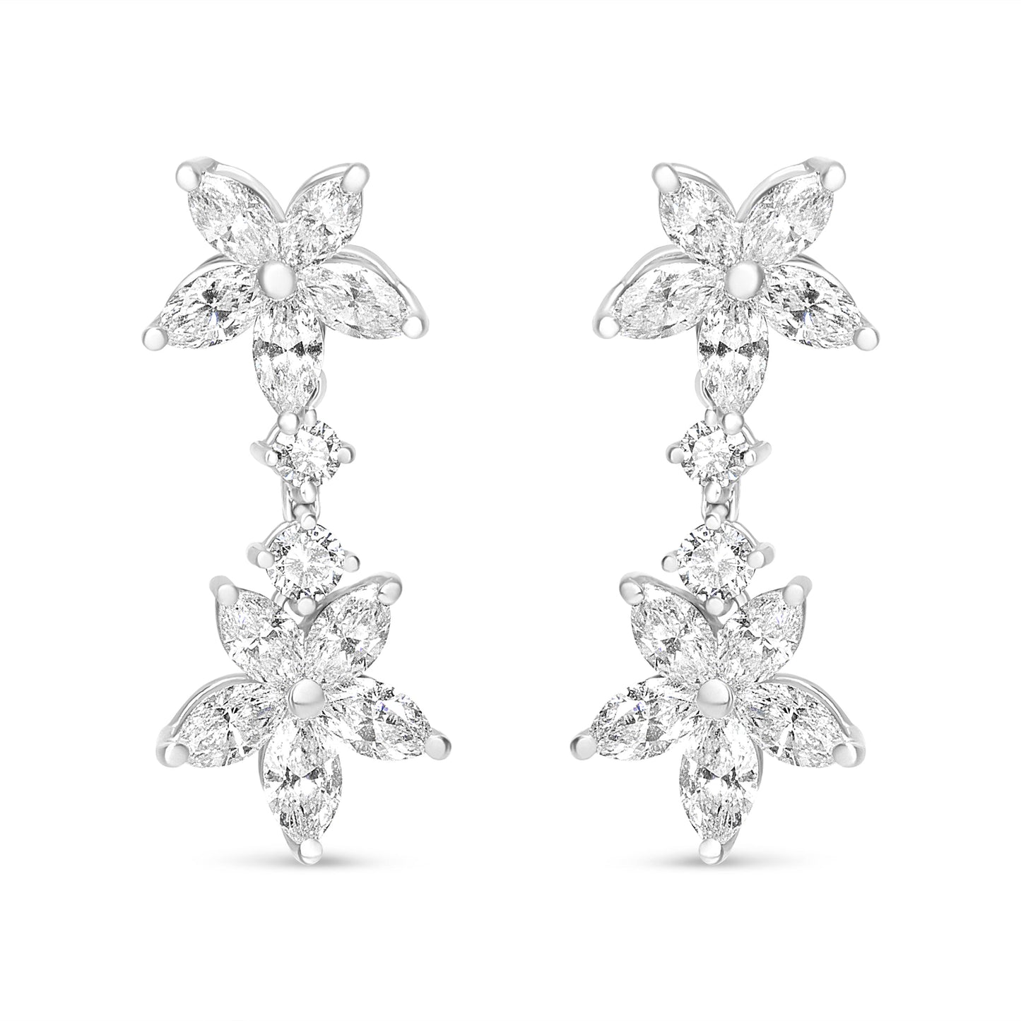 Pendientes Colgantes Florales de Diamante Marquise en Oro Blanco de 18k