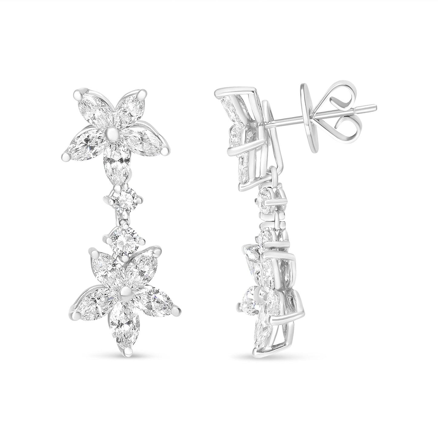 Pendientes Colgantes Florales de Diamante Marquise en Oro Blanco de 18k